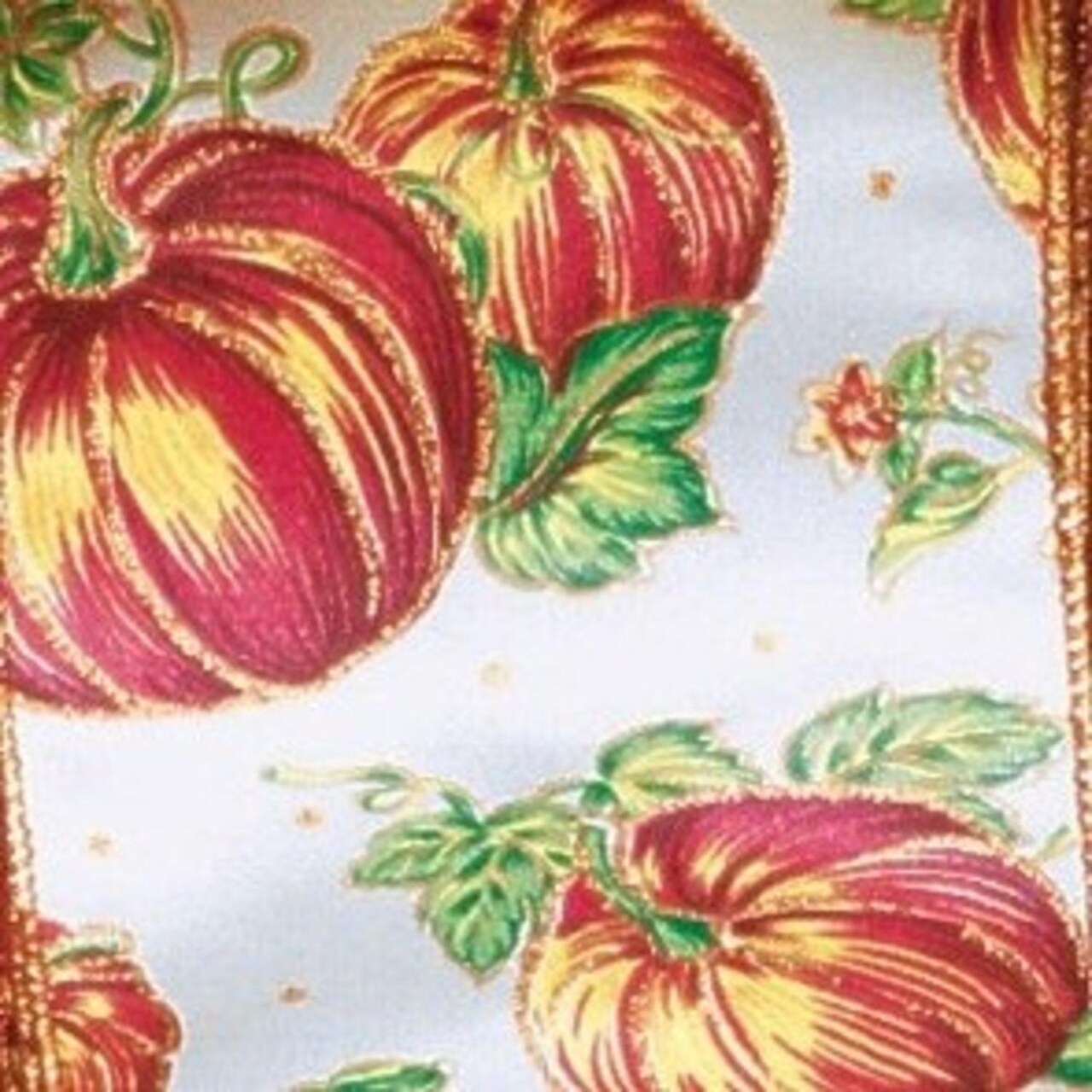 The Ribbon People Ivory Satin with Orange Pumpkin Print Wired Craft Ribbon 4" x 20 Yards